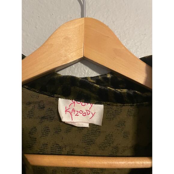 Vintage Womens Tunic Top One Size Green Animal Print Velvet Mob Wife 90s FLAW - Picture 2 of 10